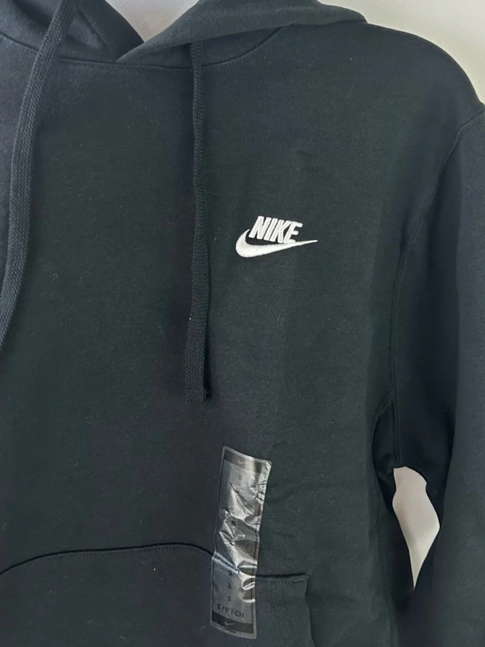NEW Nike Black Pullover Hoodie with White Swoosh Logo Men's Small - Picture 2 of 5
